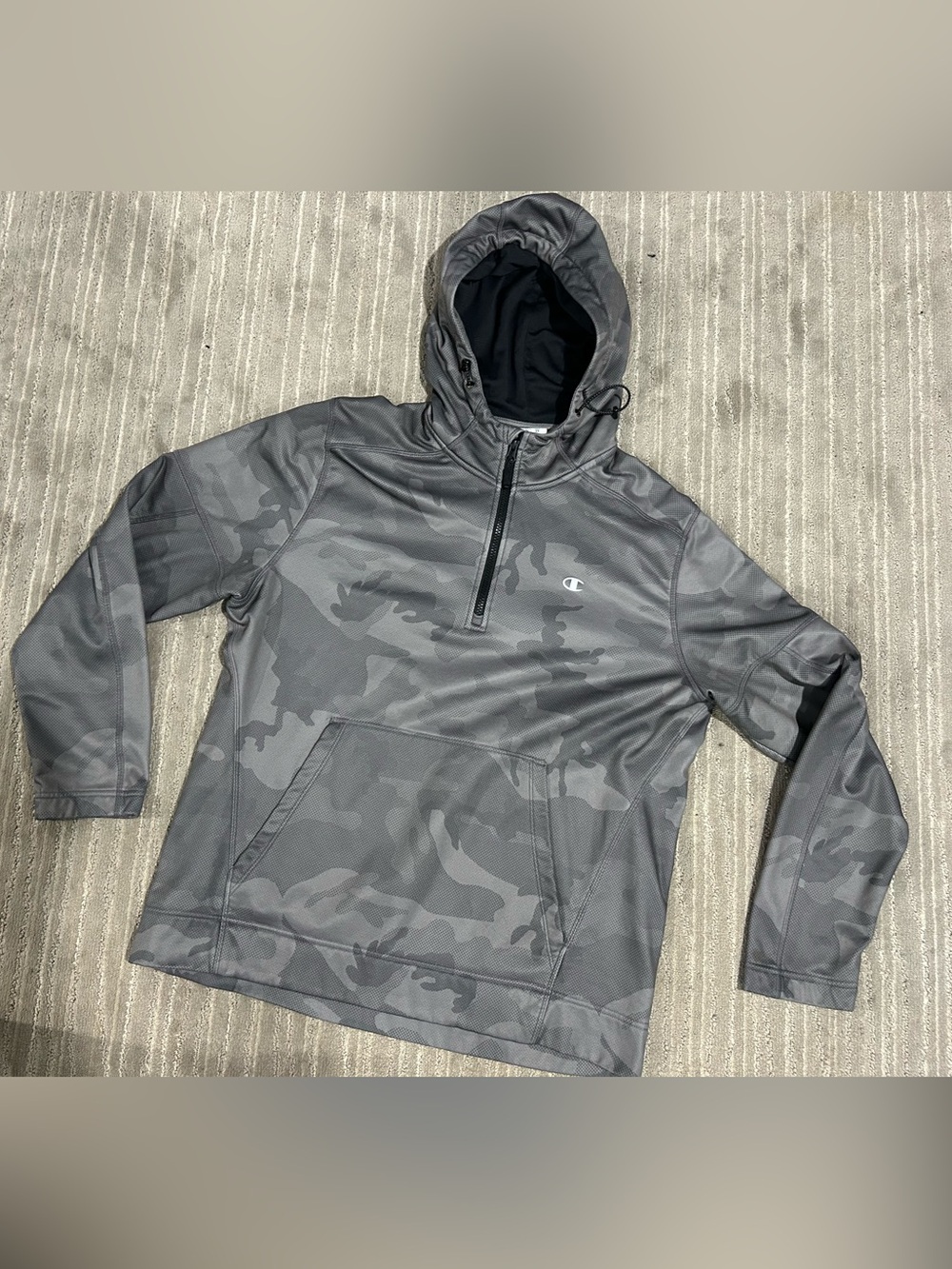 Men’s hooded Champion Gray Camo Quarter-Zip sweatshirt Hoodie s XL